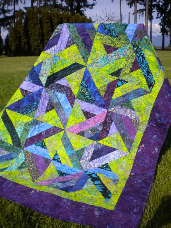 Purple Green Batik Quilt Teen Bedding Bright Modern Handmade Lap Throw Blanket Hand dyed Quilted Fabric Cotton Patchwork Homemade Etsy Canada