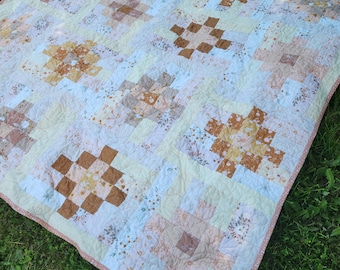 Floral Lap Quilt, Cream Peach Pastel Colors, Cottage Chic Throw