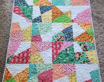 Handmade Rainbow Baby Quilt: Colorful Floral Nursery Bedding