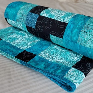 Handmade Turquoise and Black Patchwork Quilt, Modern Lap Throw - Etsy