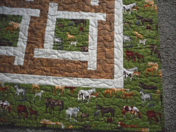 Horse Quilt Green Brown Toddler Bedding Cowboy Quilted - Western Theme Baby Bedding Horse Quilt Green Brown Toddler Bedding Cowboy Quilted - Western Theme Baby Bedding