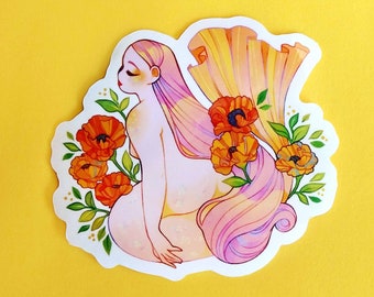 Floral Mermaid Glossy Sticker