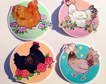 Floral Chicken Sticker Set