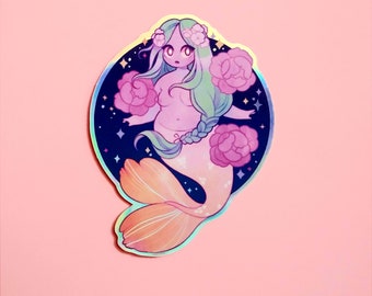 Holographic Floral Mermaid Sticker