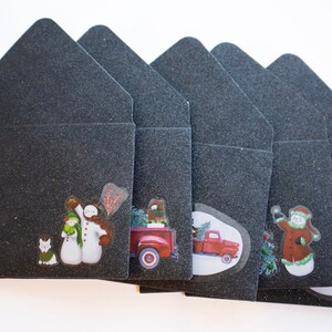 Enveloppes à paillettes noires bonhommes de neige, enveloppes pour pourboires, entretien ménager, merci, petite enveloppe, enveloppe pour carte-cadeau, cadeau de vacances, Noël, hiver