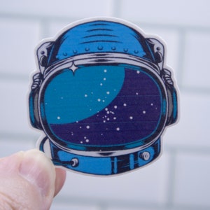 Adesivo de capacete espacial, adesivo de ficção científica, adesivo de laptop, adesivo de garrafa, adesivo pequeno, astronauta, azul, presente para amantes do espaço, sonhos espaciais, nasa