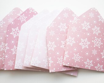 Pink Snowflake Envelopes, tip envelopes, housekeeping, thank you, small envelopes, party favor, gift card envelope, gratuity, holiday tip