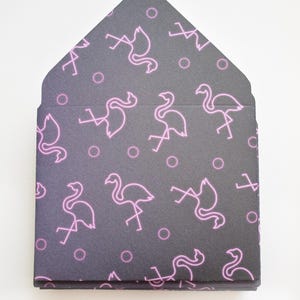 Flamingo-enveloppen, fooienveloppen, huishouding, bedankje, kleine enveloppen, feestbedankje, cadeaukaartenvelop, neonroze zwart, contante fooi