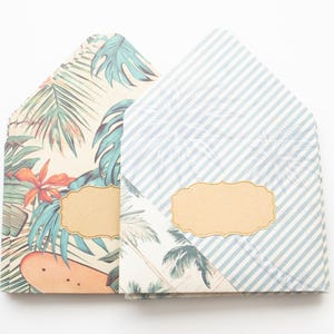 Envelopes de palmeiras e listras, envelopes para gorjetas, serviços domésticos, agradecimento, envelopes pequenos, lembrancinhas, envelope para vale-presente, dinheiro, azul