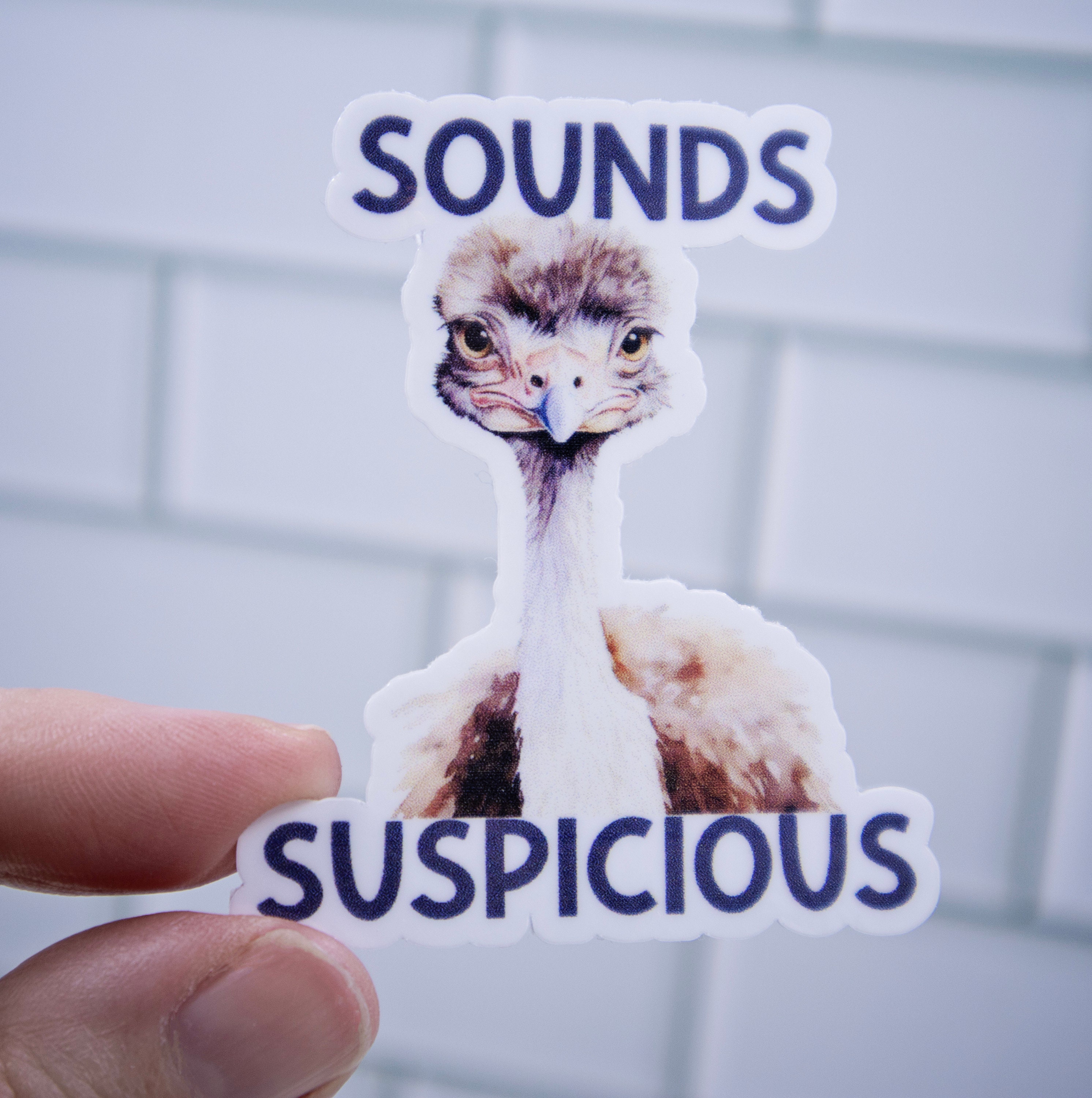 Ostrich Sounds Suspicious Sticker, Animal Sticker, Laptop Sticker, Glassware, Bottle Sticker, Ostrich Gift, Bird, Humor, Vinyl Sticker,Funny