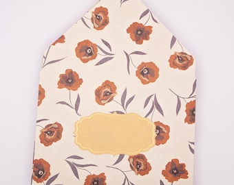 Poppy Flowers Thank You EnvelopesSet of 7, Terra Cotta Floral Design, Tip Envelopes