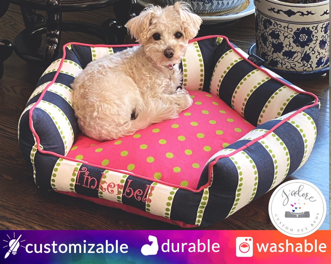 Bolster Dog Bed With Name Embroidery Washable Custom Pet Bed Etsy