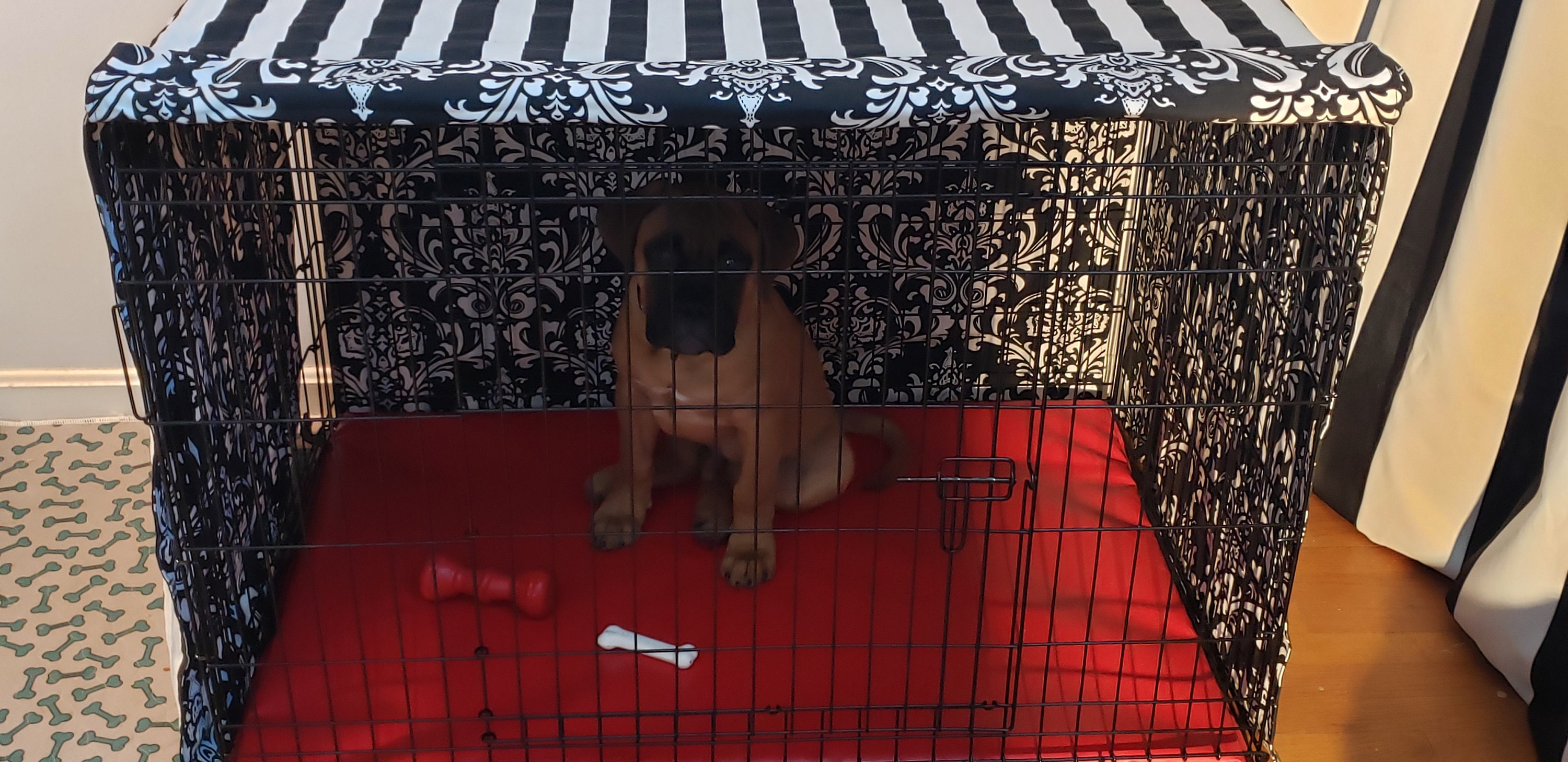 Reversible Dog Crate Cover With Name Embroidery, Handmade Custom Kennel ...