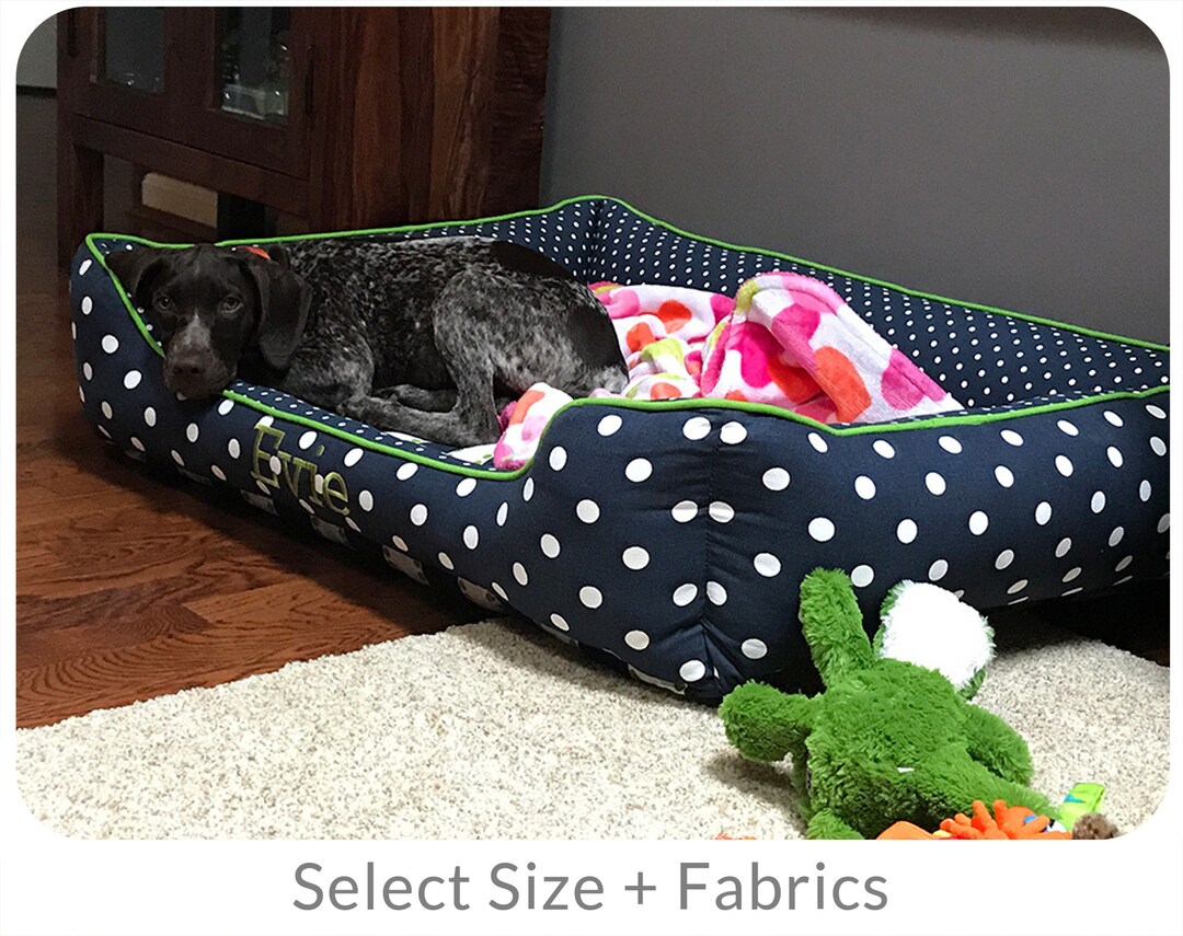 Navy Blue Dog Bed With Name, Puppy Dog Bed With Sides and Washable