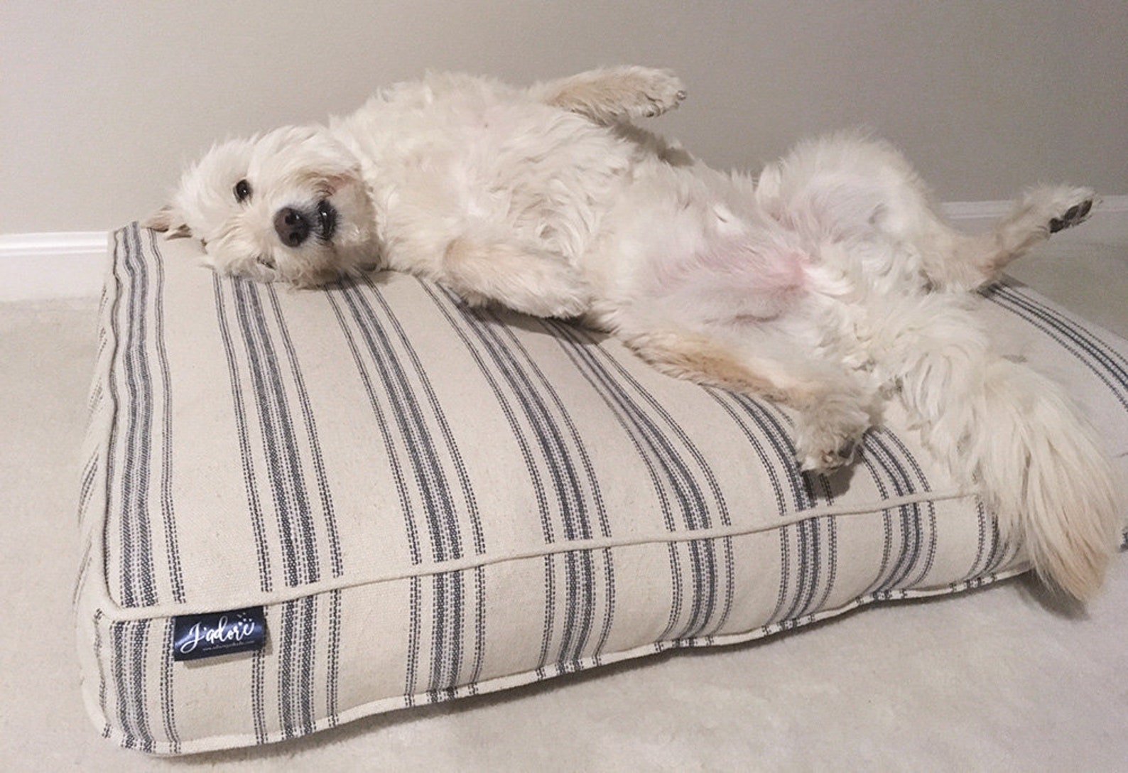 Modern Farmhouse Dog Bed With Plush Insert Grain Sack Dog Etsy