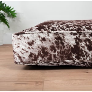Custom Dog Bed with Performance Faux Cowhide, Modern Farmhouse Style, Washable Cover