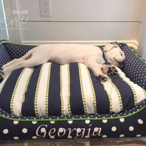 Navy Blue Dog Bed with Name, Puppy Dog Bed with Sides and Washable Removable Cover, Small to Extra Large image 7