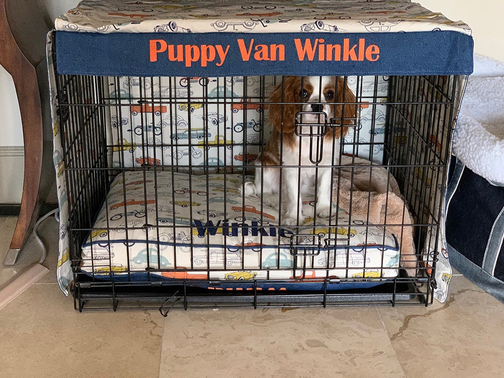 Reversible Dog Crate Cover With Name Embroidery, Handmade Custom Kennel ...