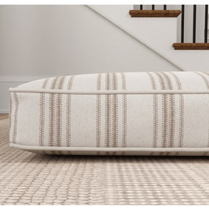 Tan Stripe Farmhouse Dog Bed Cushion, Overstuffed, Choose Your Stripe Color | Removable washable cover with zipper