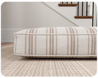 Tan Stripe Farmhouse Dog Bed Cushion, Overstuffed, Choose Your Stripe Color | Removable washable cover with zipper