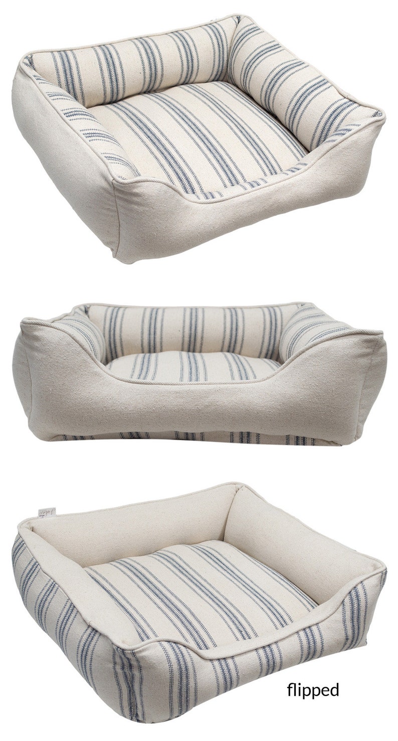 Grain Sack Dog Bed With Ticking Stripes Red Blue Tan Etsy
