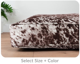 Custom Dog Bed with Performance Faux Cowhide, Luxury Cushion, Cow Print Dog Beds, Modern Farmhouse, Washable with Zipper