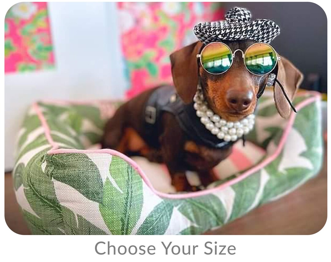 Banana Leaf Dog Bed, Personalized Beverly Hills Pink Pet Bed, Removable