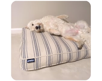 Ticking Stripe Dog Bed with Plush Fiberfill Insert, Removable Washable Cover with Zipper