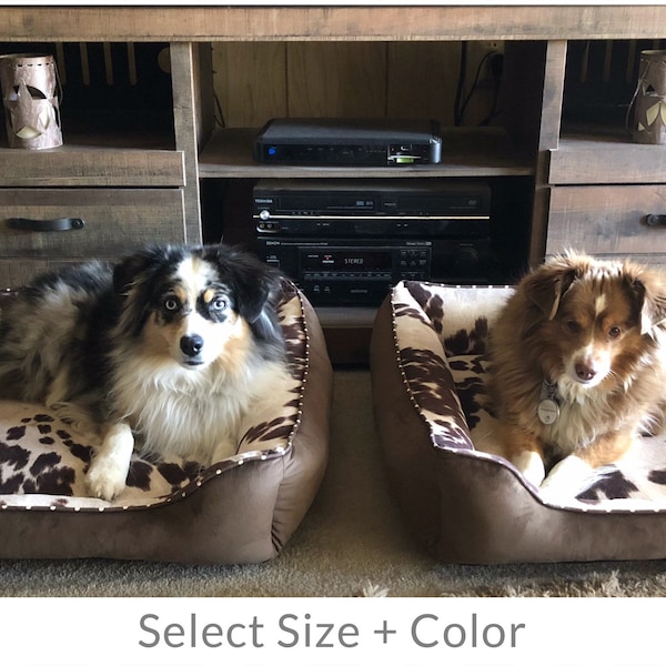 Faux Cowhide Dog Bed, Durable Dog Beds XL, Modern Farmhouse, Cow Fabric, Aussie, Pit Bull, Daschund, Washable Removable Cover with Zippers