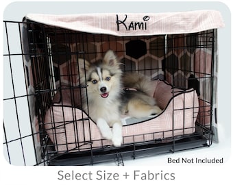 Personalized Dog Crate Cover, Reversible Kennel Cover with Name, Choose 2 Fabrics