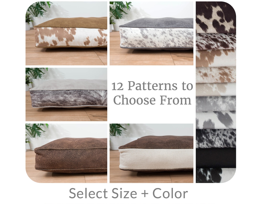 Western Dog Bed Cushion With Durable Faux Cowhide, Faux Leather Dog