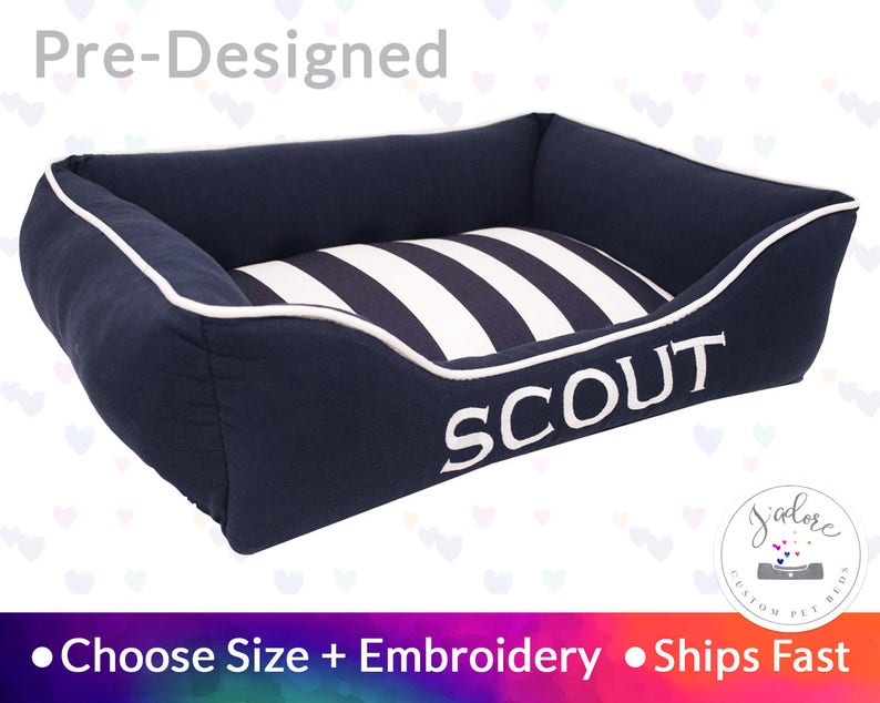 Personalized Dog Bed Nautical Dog Beds Navy Blue Dog Bed Etsy