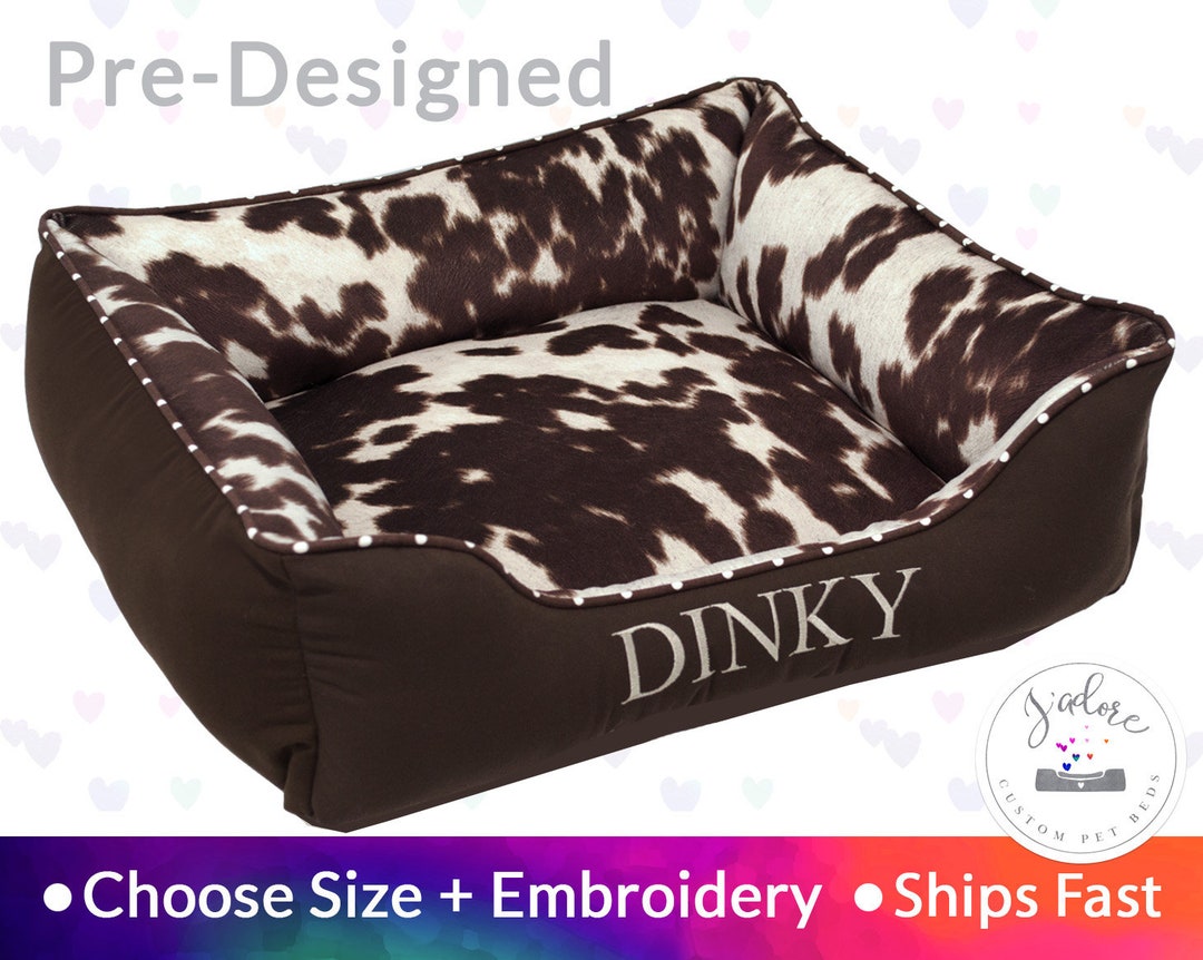 Faux Fur Dog Bed Faux Cowhide Dog Bed With Name Durable Dog Etsy