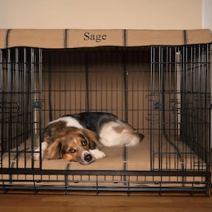 Tan with Black Stripe Crate Cover with matching bed.  bed not included. contact us for pricing