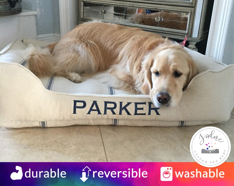 Feed Sack Bolster Dog Bed with Insert Red Stripe Blue Etsy