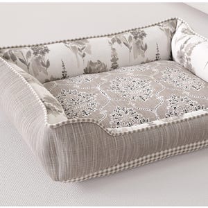 Beige Dog Bed with Floral Design Shabby Chic Design. Removable Washable Cover. Choose Size