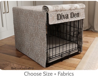 Dog Crate Cover, Kennel Crate Cover with Ticking, Modern Farmhouse | Custom Sizes