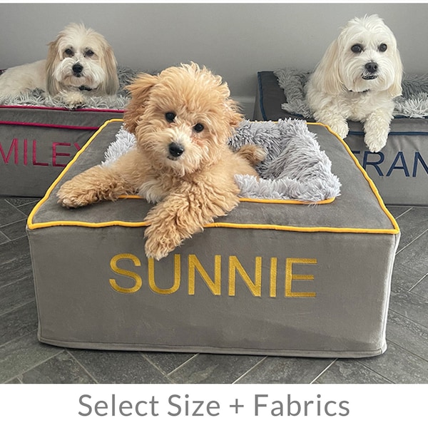 Luxurious Custom Dog Bed, Choose your fabrics and add free embroidery, Washable Removable Cover with Zippers