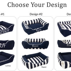 Personalized Dog Bed Nautical, Navy Blue Coastal Pet Bed, Washable Removable Cover in sizes small to x-large Bed Design #3