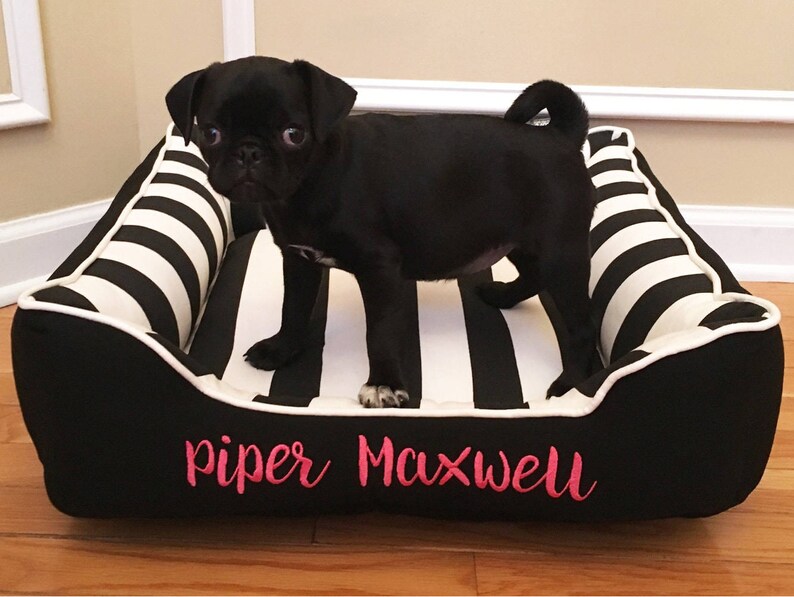 Black & White Stripe Dog Bed With Embroidery Stripe Bold Etsy