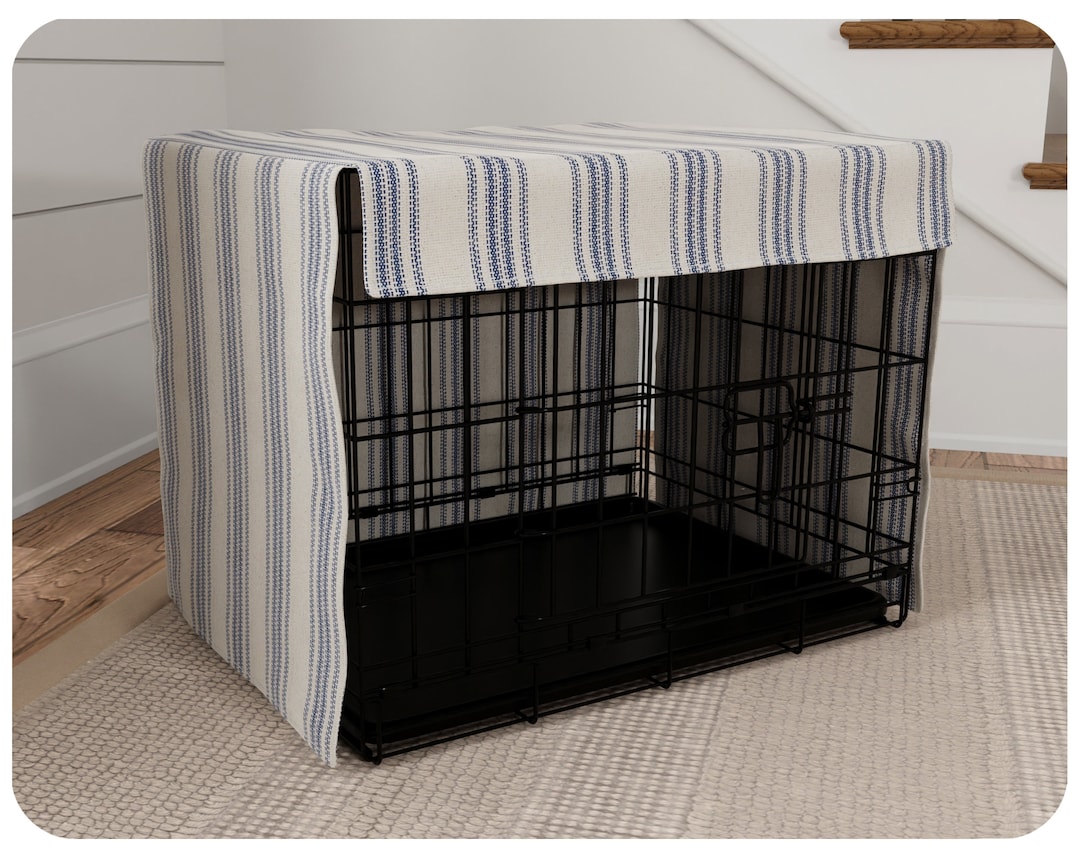 Curated visual reference: Best Dog Crate Covers For Finished Basements Reference: Farmhouse Dog Crate Cover With Feedsack Stripe Custom Sizes With