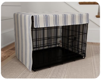 Farmhouse Dog Crate Cover with Feedsack Stripe, Custom Sizes with your choice of stripe color