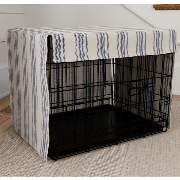 Farmhouse Dog Crate Cover with Feedsack Stripe, Custom Sizes with your choice of stripe color