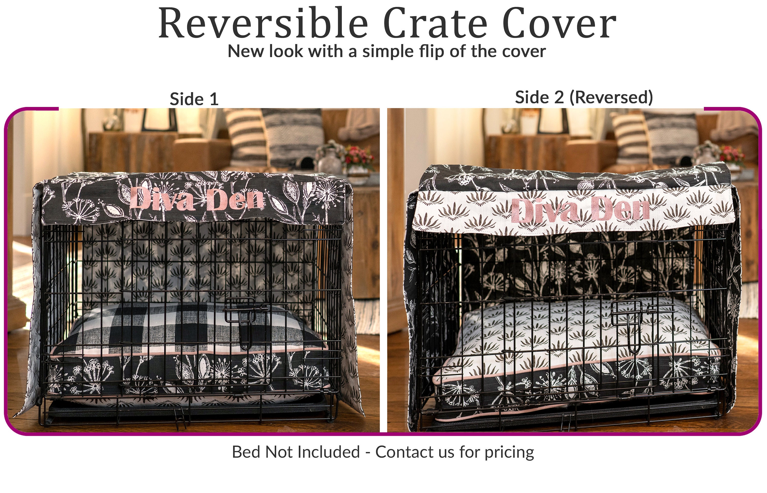 Reversible Dog Crate Cover With Name Embroidery, Handmade Custom Kennel ...