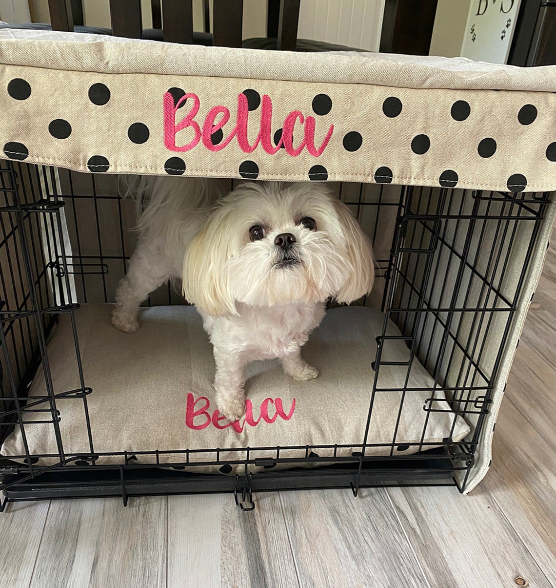 Personalised Dog Crate Cover Choose 2 fabrics and embroidery Etsy