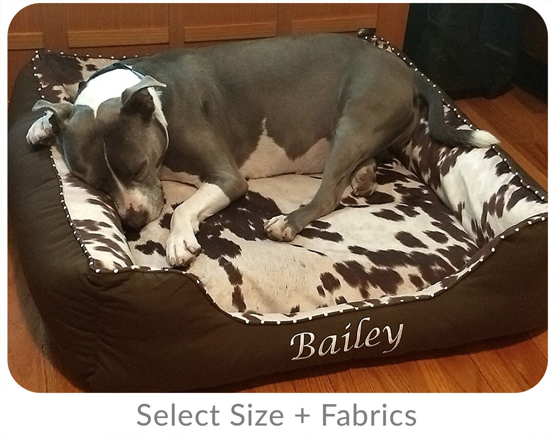 Cow Print Dog Bed, Western Faux Cowhide Dog Beds With Personalization