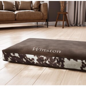 Western faux cowhide dog bed cushion