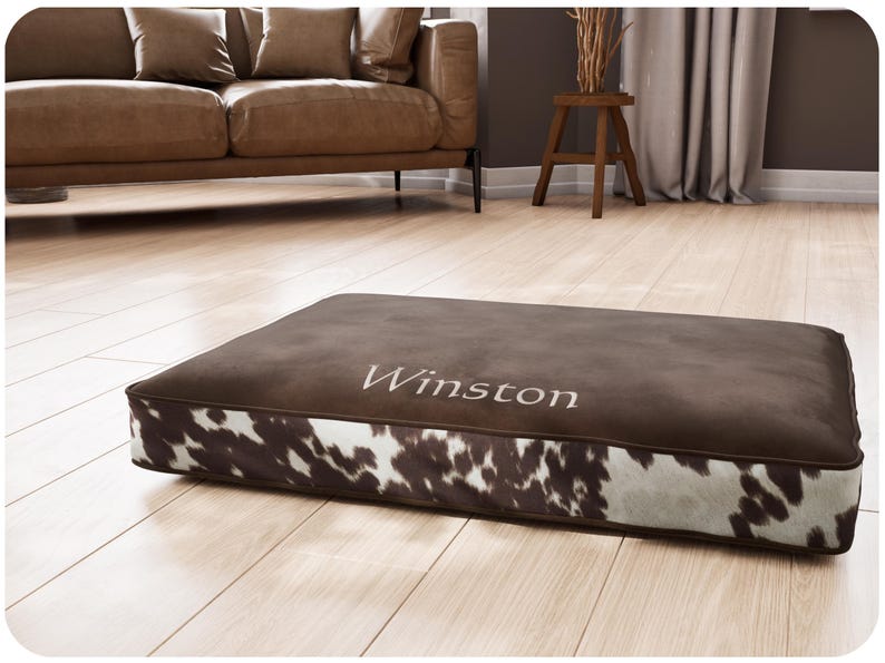 Western faux cowhide dog bed cushion
