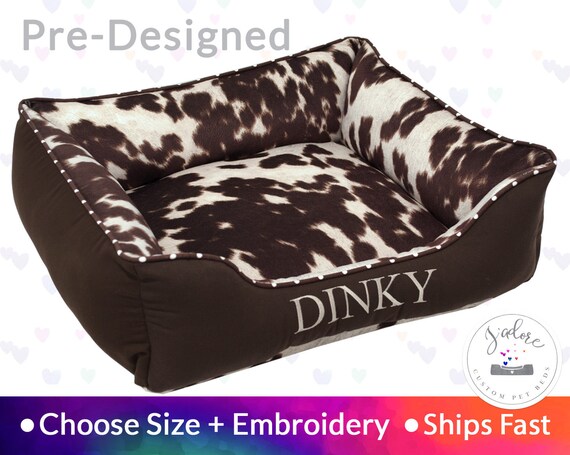 Faux Fur Dog Bed Faux Cowhide Dog Bed With Name Durable Dog Etsy