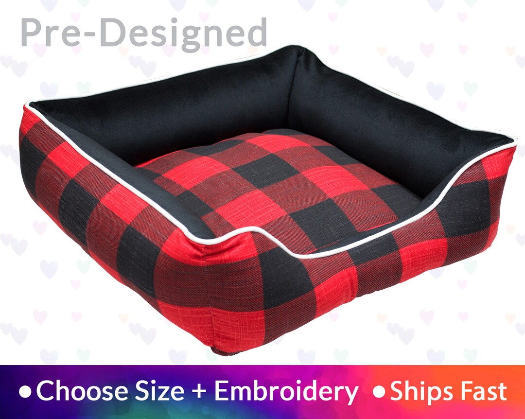 Buffalo Plaid Dog Bed Pet Bed Red Black Check Houndstooth Etsy